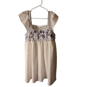 All cotton white summer dress with blue floral embroidery size Medium (6)